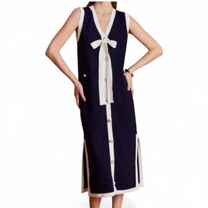 LOVE! NWT Tuckernuck English Factory Navy/Cream Sweater Knit Midi Dress XS, S, M